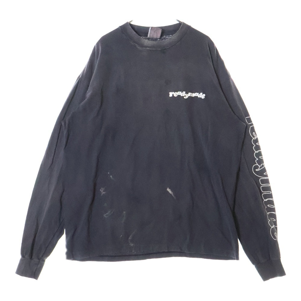READY MADE(レディメイド) 24SS LS T DESTRUCTION デストラクション 両面プリント ダメージ加工 クルーネック カットソー 長袖Tシャツ ブラック RE-CO-BK-00-00-283