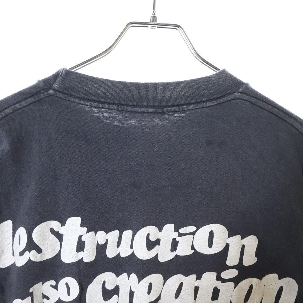 READY MADE(レディメイド) 24SS LS T DESTRUCTION デストラクション 両面プリント ダメージ加工 クルーネック カットソー 長袖Tシャツ ブラック RE-CO-BK-00-00-283