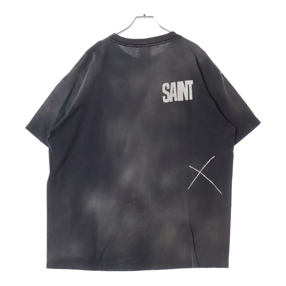 SAINT MICHAEL(セントマイケル) 24SS ×LASTMAN LM BEATING ラストマン ビーティング 両面プリント ダメージ加工 クルーネック カットソー 半袖Tシャツ ブラック SM-YS8-0000-C44