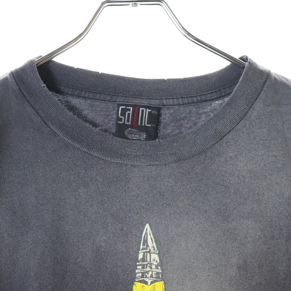 SAINT MICHAEL(セントマイケル) 24SS ×LASTMAN LM BEATING ラストマン ビーティング 両面プリント ダメージ加工 クルーネック カットソー 半袖Tシャツ ブラック SM-YS8-0000-C44