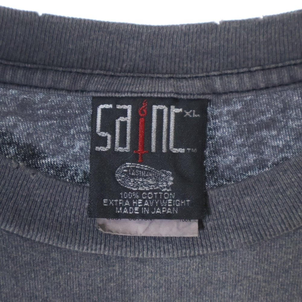 SAINT MICHAEL(セントマイケル) 24SS ×LASTMAN LM BEATING ラストマン ビーティング 両面プリント ダメージ加工 クルーネック カットソー 半袖Tシャツ ブラック SM-YS8-0000-C44