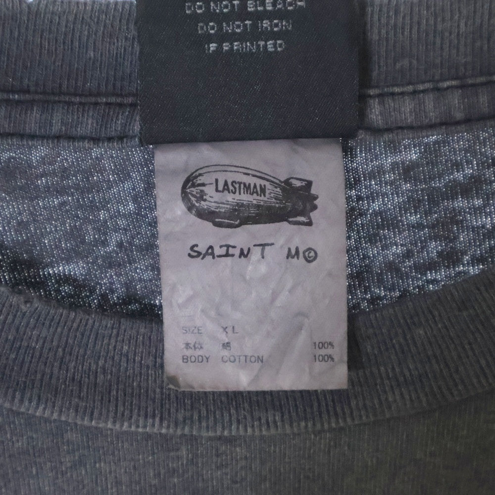 SAINT MICHAEL(セントマイケル) 24SS ×LASTMAN LM BEATING ラストマン ビーティング 両面プリント ダメージ加工 クルーネック カットソー 半袖Tシャツ ブラック SM-YS8-0000-C44