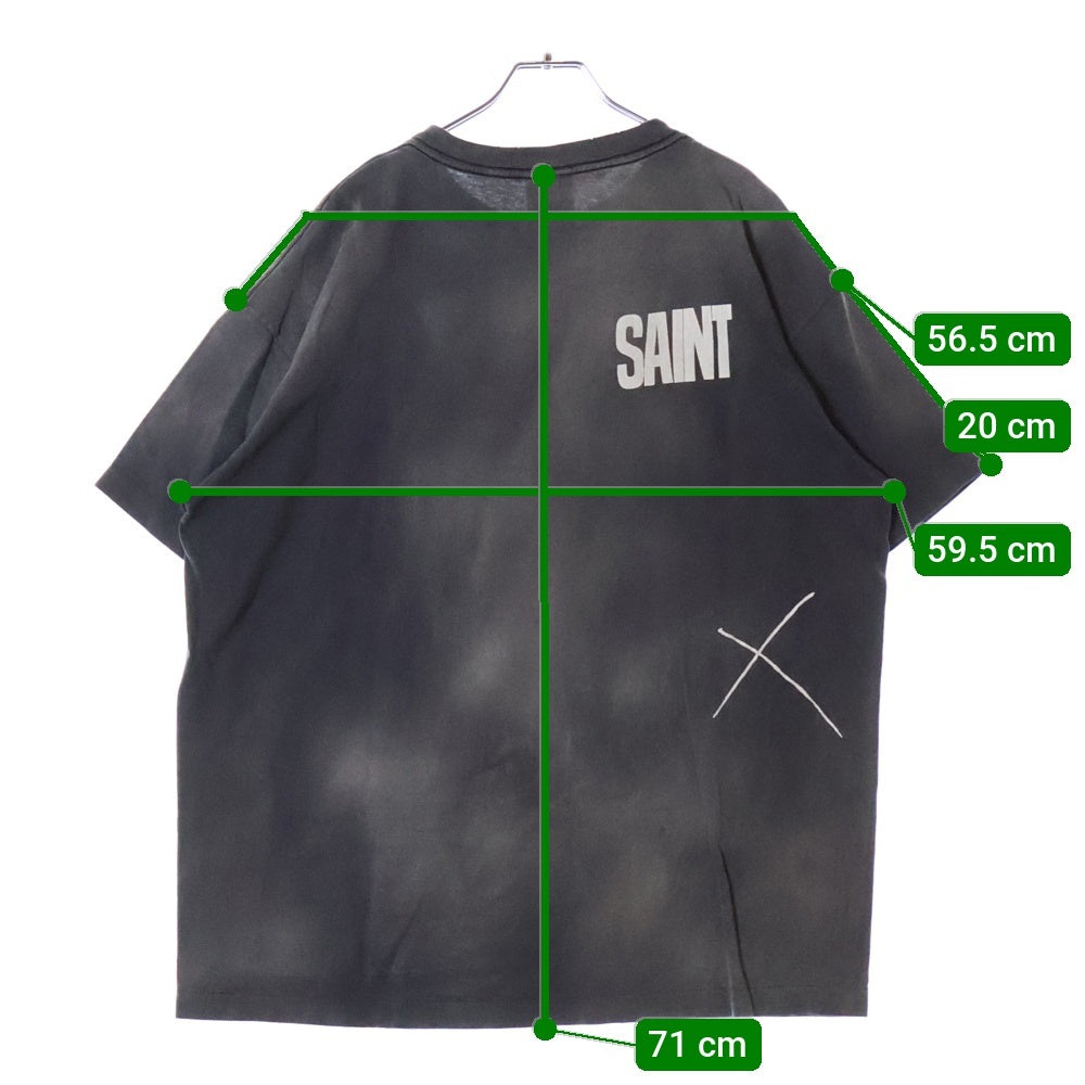 SAINT MICHAEL(セントマイケル) 24SS ×LASTMAN LM BEATING ラストマン ビーティング 両面プリント ダメージ加工 クルーネック カットソー 半袖Tシャツ ブラック SM-YS8-0000-C44