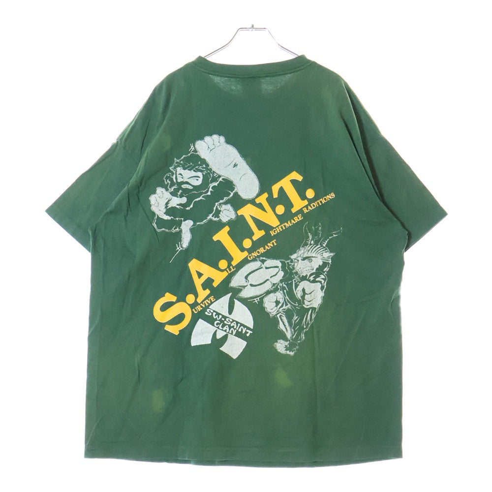 SAINT MICHAEL(セントマイケル) 24SS TEE SAINT CLAN セイント クラン クルーネック カットソー 半袖Tシャツ グリーン SM-YS8-0000-C16