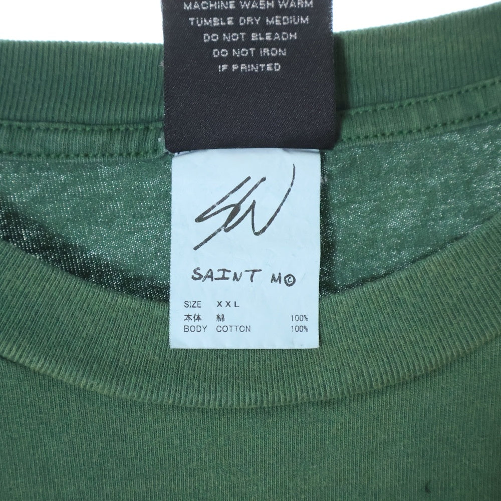 SAINT MICHAEL(セントマイケル) 24SS TEE SAINT CLAN セイント クラン クルーネック カットソー 半袖Tシャツ グリーン SM-YS8-0000-C16