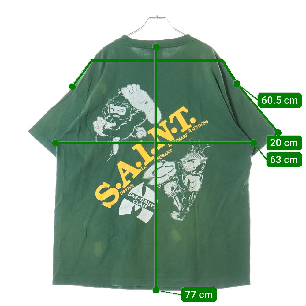 SAINT MICHAEL(セントマイケル) 24SS TEE SAINT CLAN セイント クラン クルーネック カットソー 半袖Tシャツ グリーン SM-YS8-0000-C16