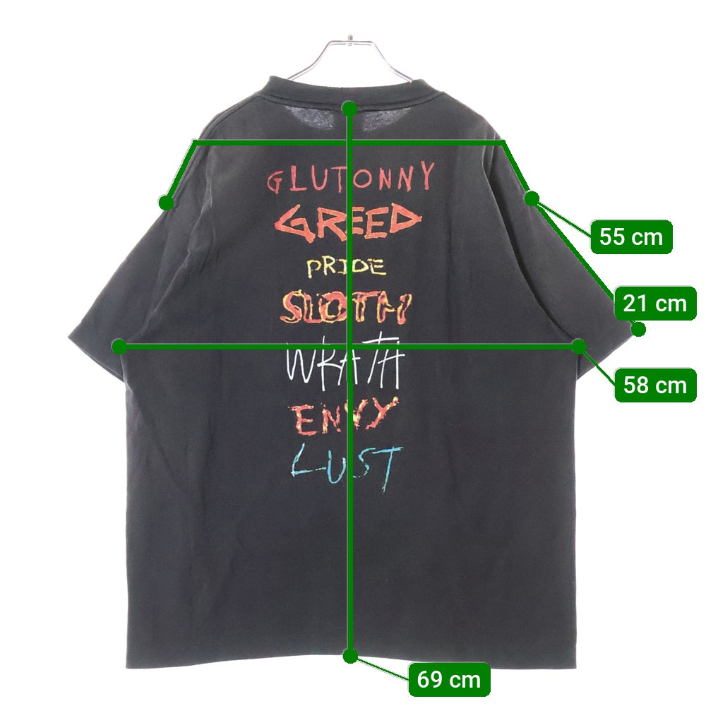 SAINT MICHAEL(セントマイケル) 24AW SEVEN DEADLY SS TEE セブン デッドリー 両面プリント ダメージ加工 クルーネック カットソー 半袖Tシャツ ブラック SM-YS1-0000-003
