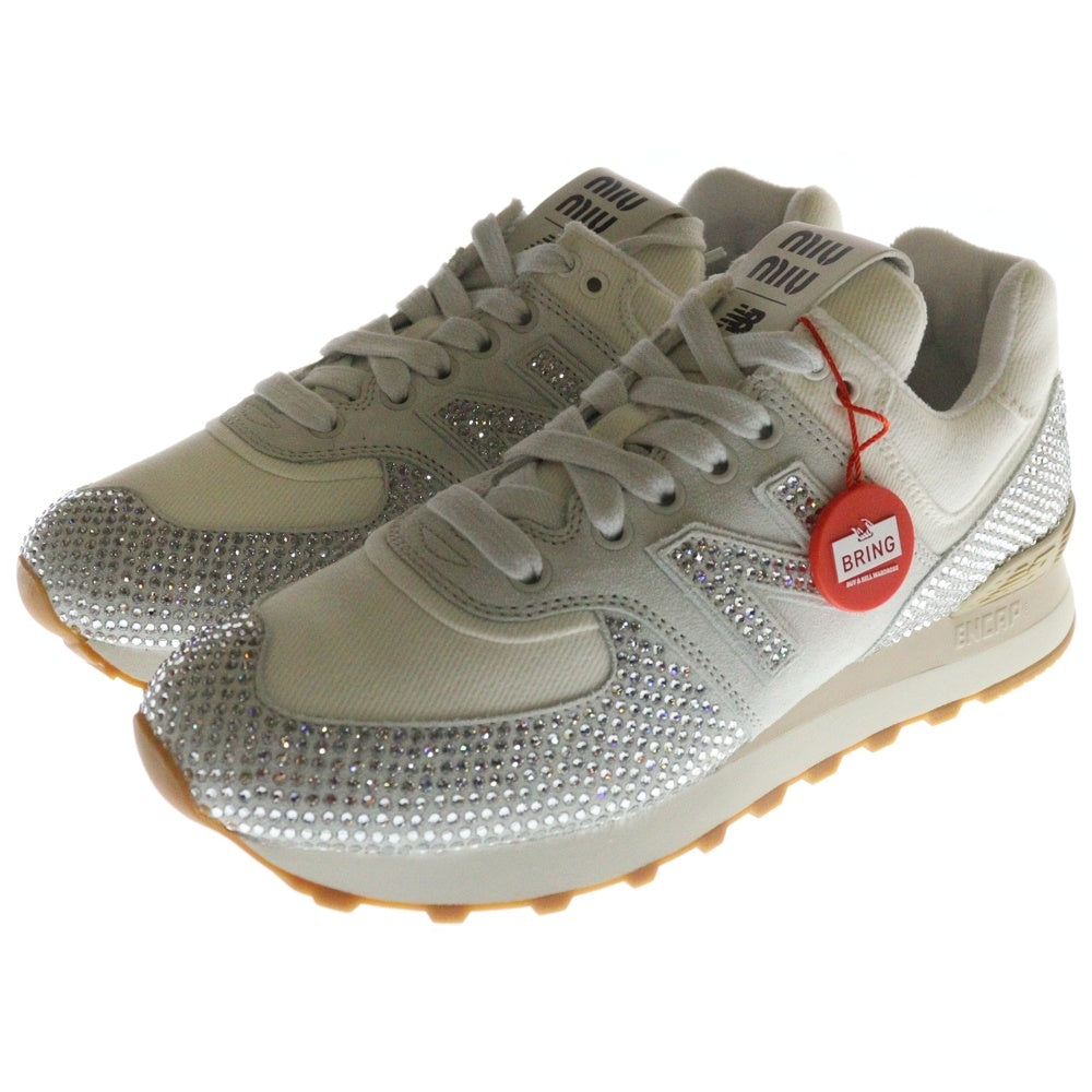 miumiu(ミュウミュウ) x New Balance 574 Crystal N Logo Sneakers ニューバランス クリスタル ロゴ ローカットスニーカー ホワイト/クリア 5E044E 3LN8 F0009