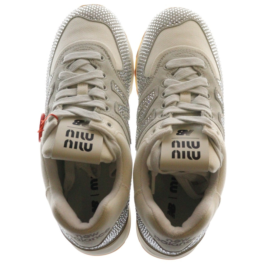 miumiu(ミュウミュウ) x New Balance 574 Crystal N Logo Sneakers ニューバランス クリスタル ロゴ ローカットスニーカー ホワイト/クリア 5E044E 3LN8 F0009