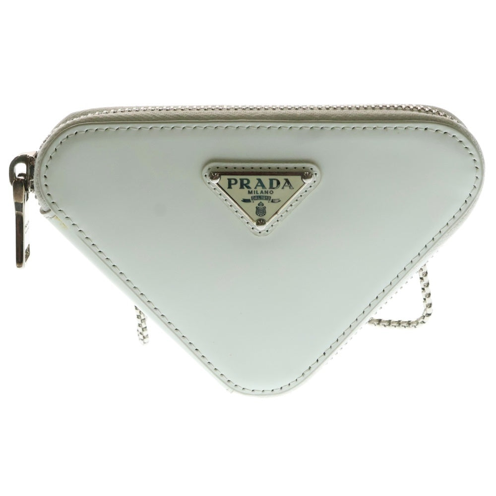 PRADA(プラダ) トライアングル 三角ロゴプレート レザー チェーン ショルダーバッグ ホワイト レディース 1NR005