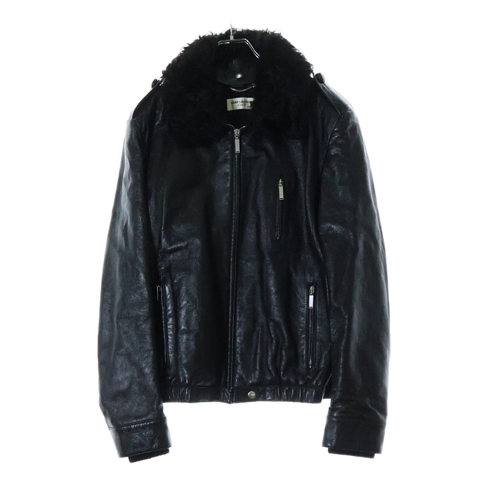 SAINT LAURENT PARIS(サンローランパリ) ムートンカラー レザーボンバージャケット ブラック 484338