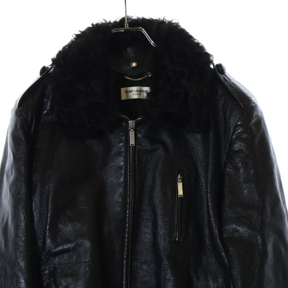 SAINT LAURENT PARIS(サンローランパリ) ムートンカラー レザーボンバージャケット ブラック 484338