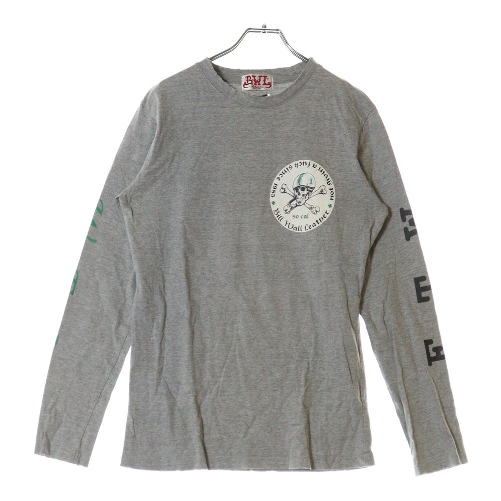Bill Wall Leather/BWL(ビルウォールレザー) スカルプリント ダメージ加工 チャーム付き クルーネック長袖Tシャツ カットソー グレー MTS0605AW