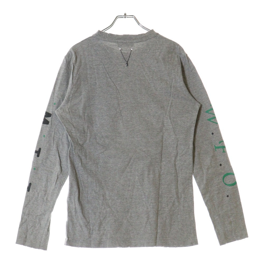 Bill Wall Leather/BWL(ビルウォールレザー) スカルプリント ダメージ加工 チャーム付き クルーネック長袖Tシャツ カットソー グレー MTS0605AW