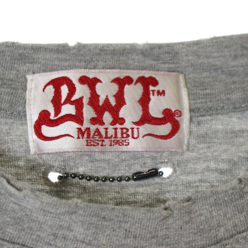 Bill Wall Leather/BWL(ビルウォールレザー) スカルプリント ダメージ加工 チャーム付き クルーネック長袖Tシャツ カットソー グレー MTS0605AW