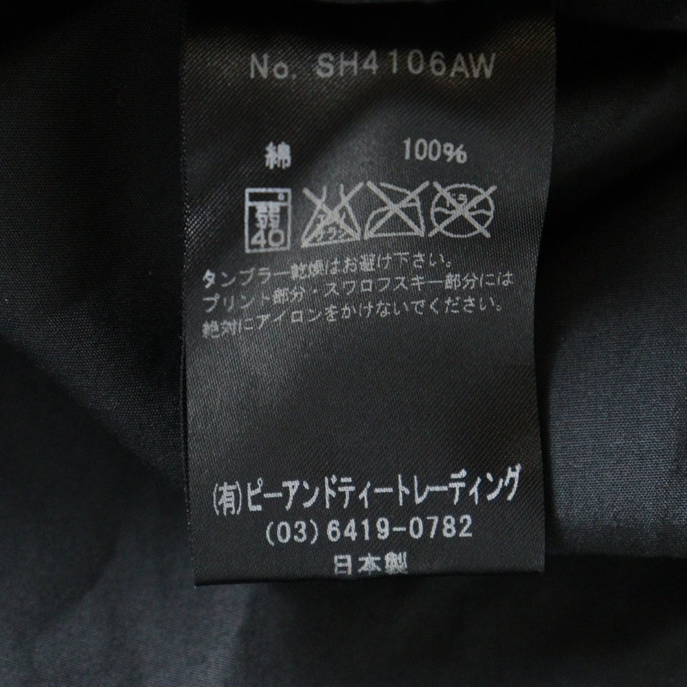 Bill Wall Leather/BWL(ビルウォールレザー) ラインストーン 比翼 レギュラーカラー 長袖シャツ ブラック SH4106AW