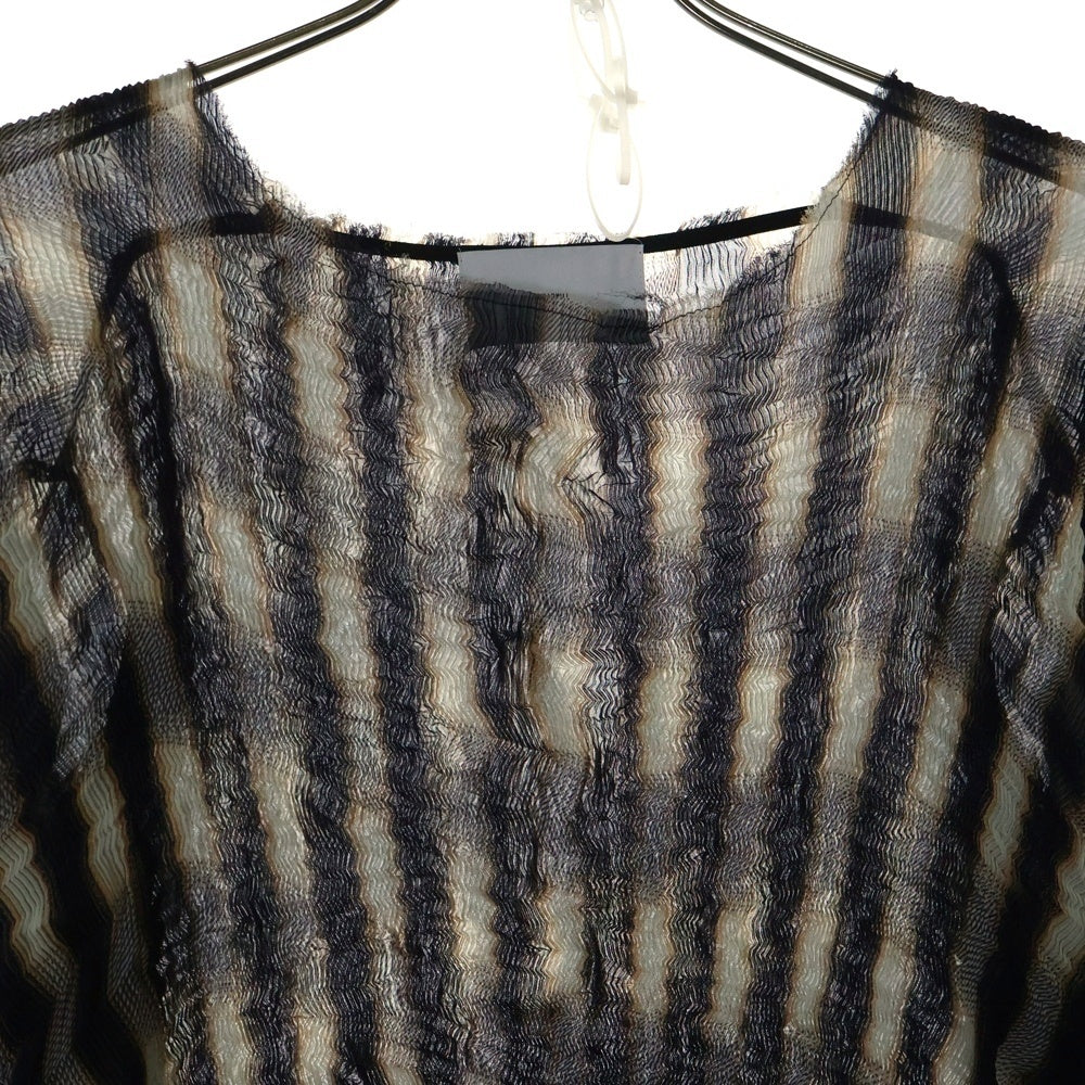 SUGARHILL(シュガーヒル) 23AW SHEER PLEATED OMBRE PLAID TOPS シアープリーツ オンブレ プレード 長袖 トップス ホワイト/ネイビー 23AWSH18