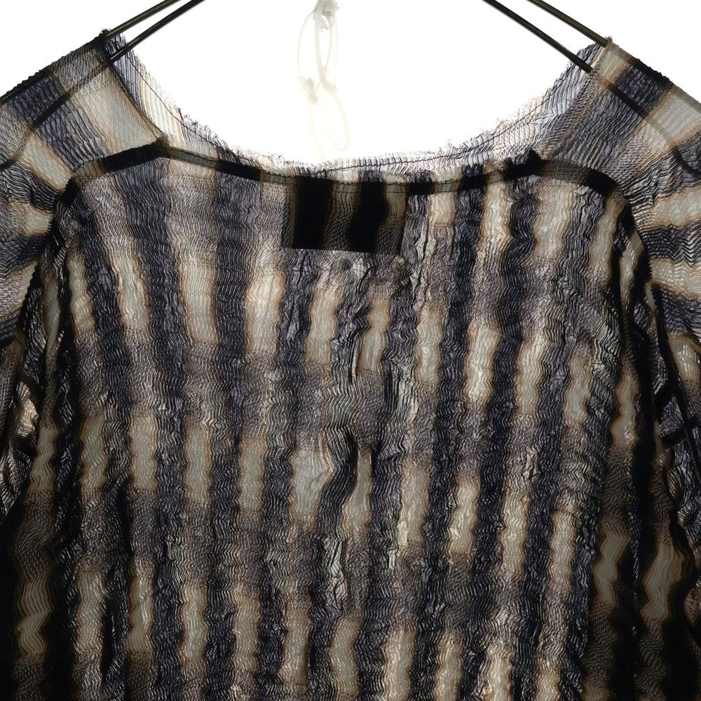 SUGARHILL(シュガーヒル) 23AW SHEER PLEATED OMBRE PLAID TOPS シアープリーツ オンブレ プレード 長袖 トップス ホワイト/ネイビー 23AWSH18