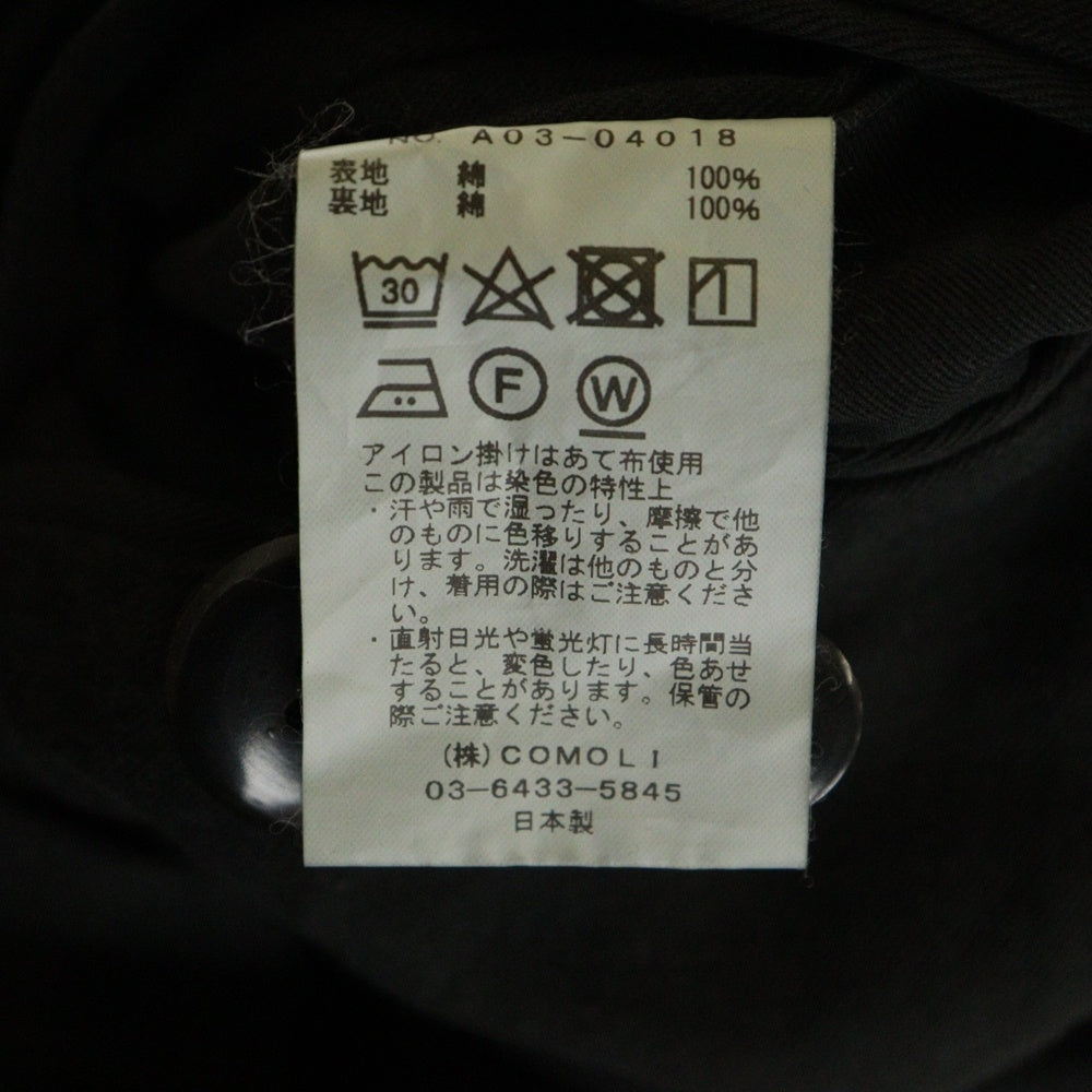 COMOLI(コモリ) 24AW 製品染 比翼 コットン バルカラー コート ブラック A03-04018
