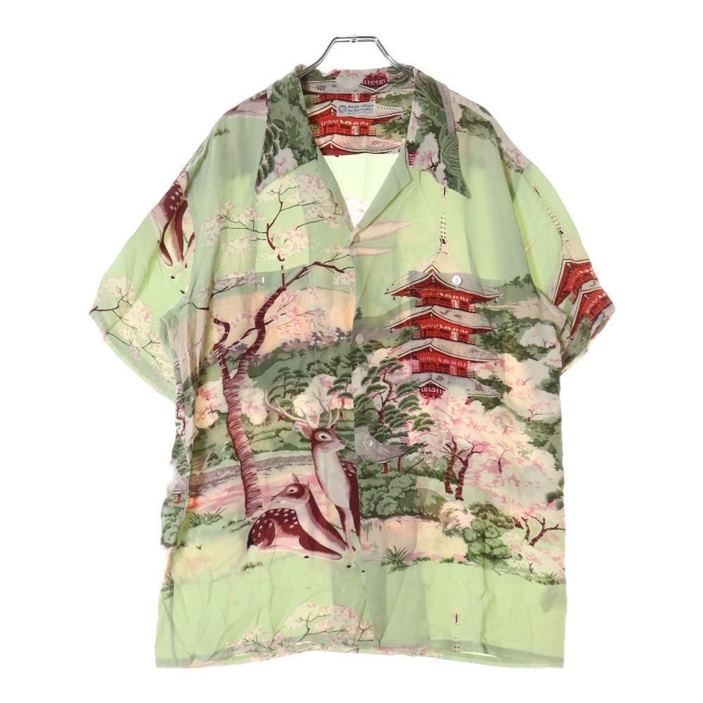 SUN SURF(サンサーフ) THE PAGODA IN FULL BLOOM RAYON ALOHA SHIRT ザパゴダインフルブルーム 半袖レーヨン アロハ オープンカラーシャツ ライトグリーン SS37858