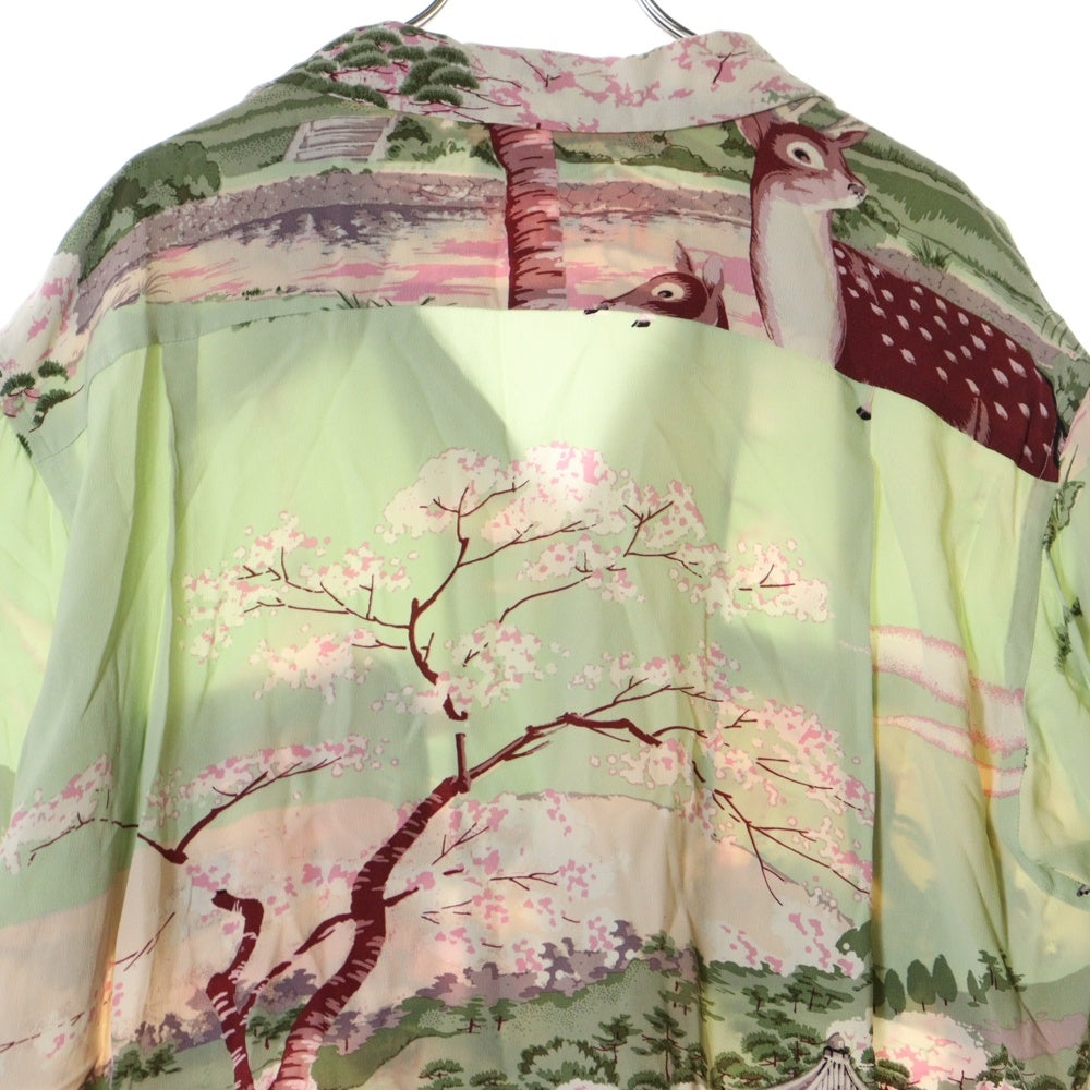 SUN SURF(サンサーフ) THE PAGODA IN FULL BLOOM RAYON ALOHA SHIRT ザパゴダインフルブルーム 半袖レーヨン アロハ オープンカラーシャツ ライトグリーン SS37858