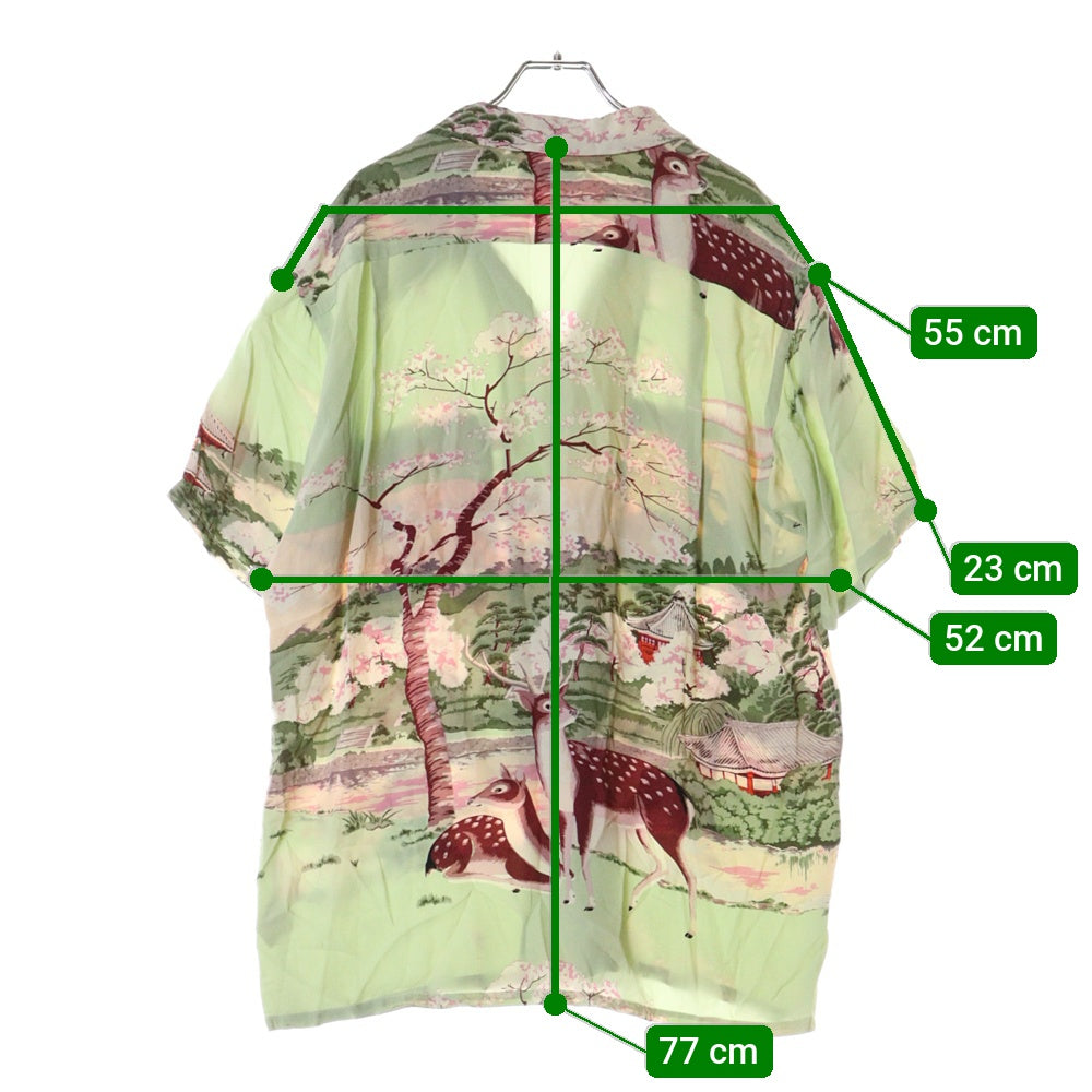 SUN SURF(サンサーフ) THE PAGODA IN FULL BLOOM RAYON ALOHA SHIRT ザパゴダインフルブルーム 半袖レーヨン アロハ オープンカラーシャツ ライトグリーン SS37858