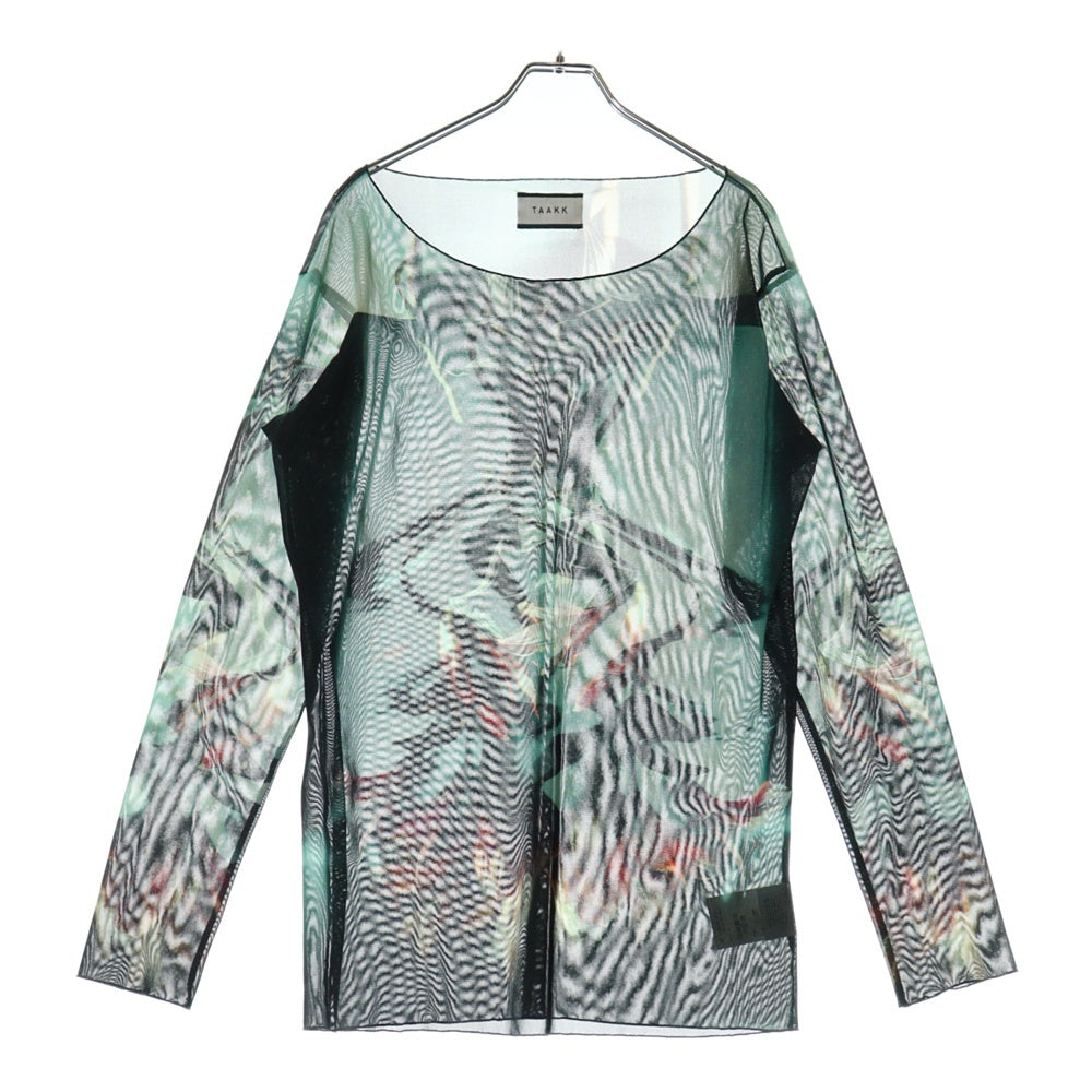 TAAKK(ターク) 21SS Tulle Tee フラワープリント チュール ボートネック長袖Tシャツ カットソー マルチカラー TA21SS-JR037