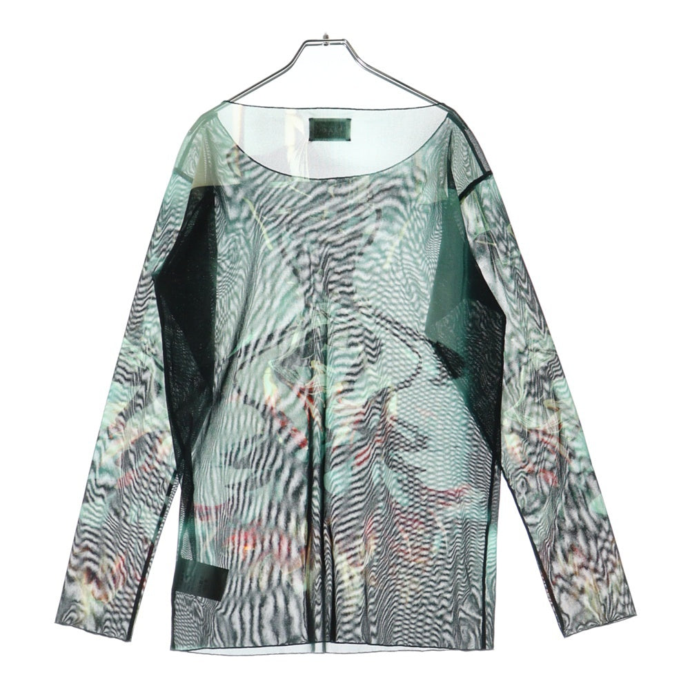 TAAKK(ターク) 21SS Tulle Tee フラワープリント チュール ボートネック長袖Tシャツ カットソー マルチカラー TA21SS-JR037