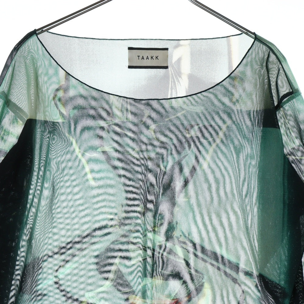 TAAKK(ターク) 21SS Tulle Tee フラワープリント チュール ボートネック長袖Tシャツ カットソー マルチカラー TA21SS-JR037