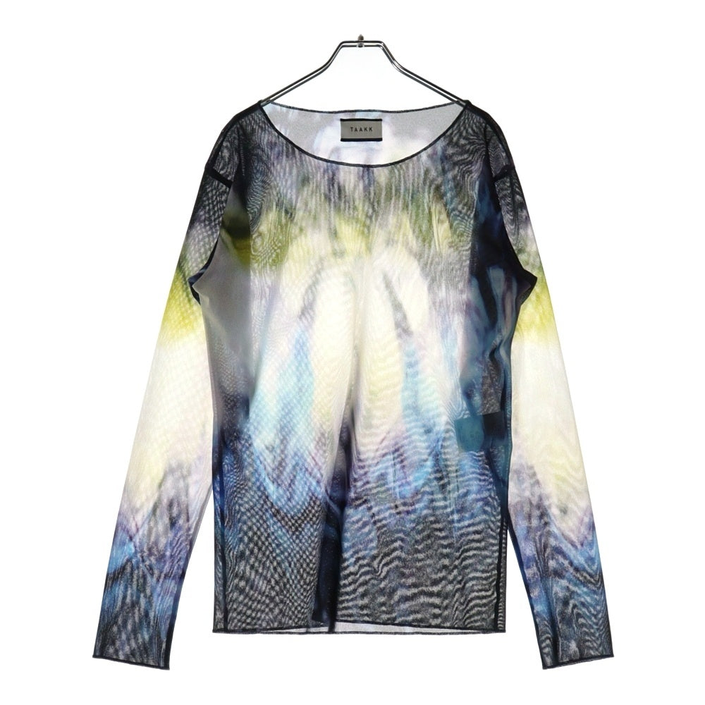 TAAKK(ターク) 23SS Tulle Tee マーブルプリント チュール ボートネック長袖Tシャツ カットソー マルチカラー TA23SS-JR041