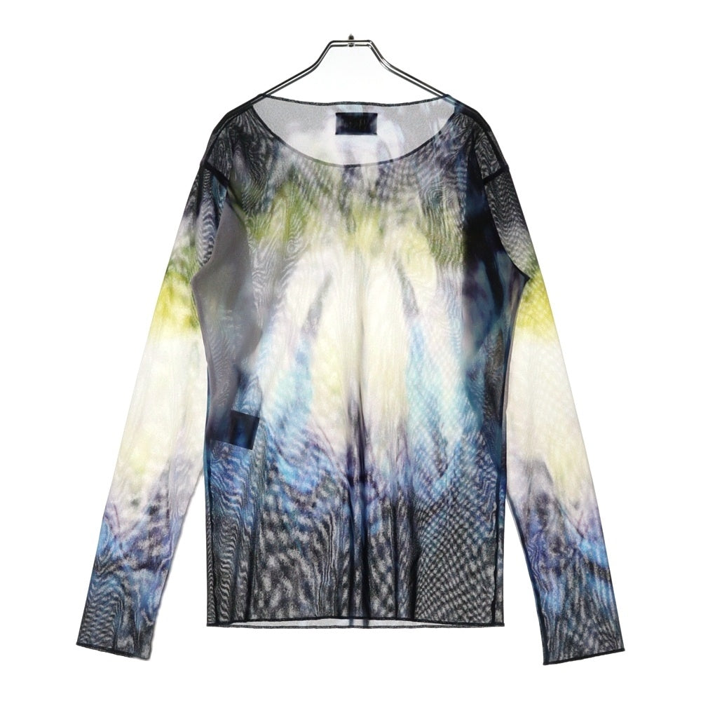 TAAKK(ターク) 23SS Tulle Tee マーブルプリント チュール ボートネック長袖Tシャツ カットソー マルチカラー TA23SS-JR041