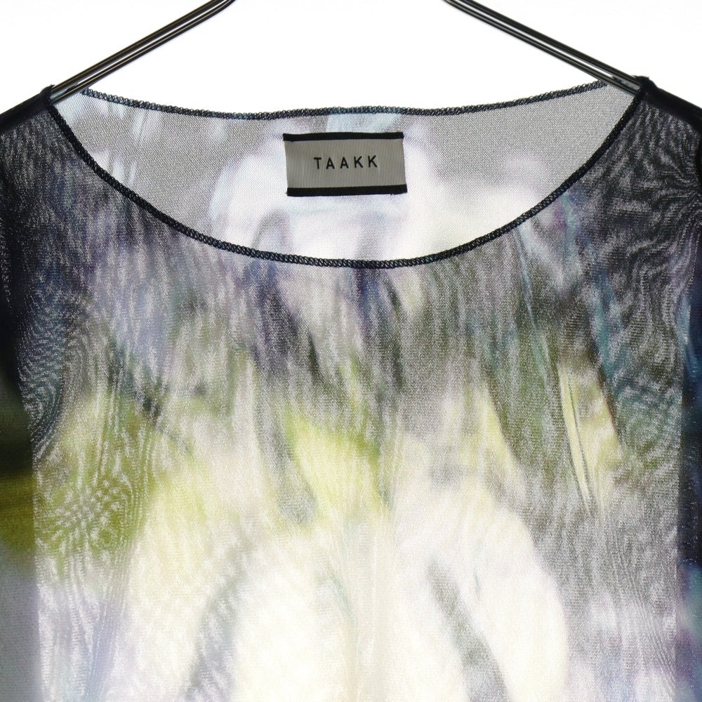 TAAKK(ターク) 23SS Tulle Tee マーブルプリント チュール ボートネック長袖Tシャツ カットソー マルチカラー TA23SS-JR041