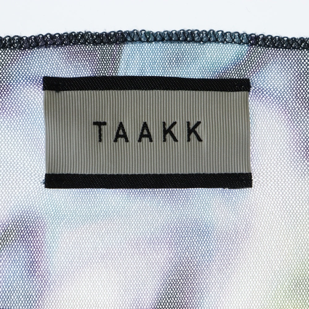 TAAKK(ターク) 23SS Tulle Tee マーブルプリント チュール ボートネック長袖Tシャツ カットソー マルチカラー TA23SS-JR041