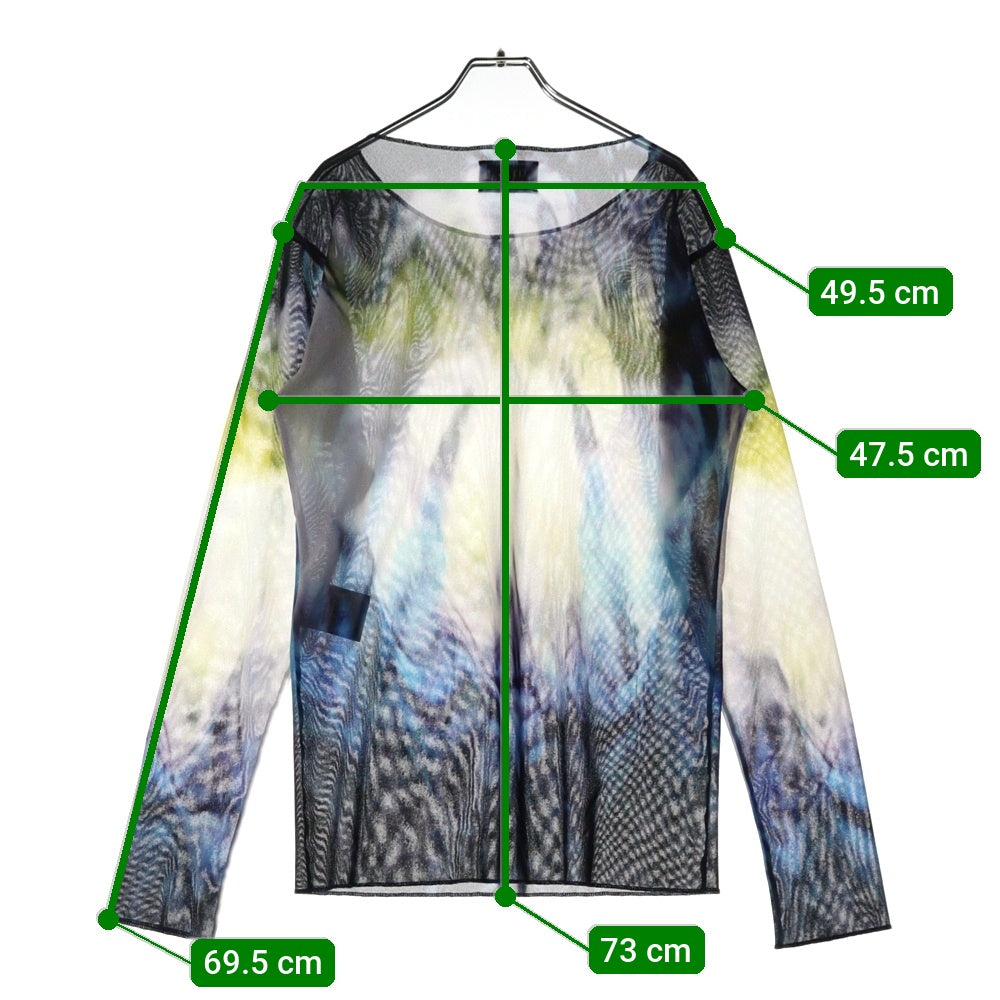 TAAKK(ターク) 23SS Tulle Tee マーブルプリント チュール ボートネック長袖Tシャツ カットソー マルチカラー TA23SS-JR041