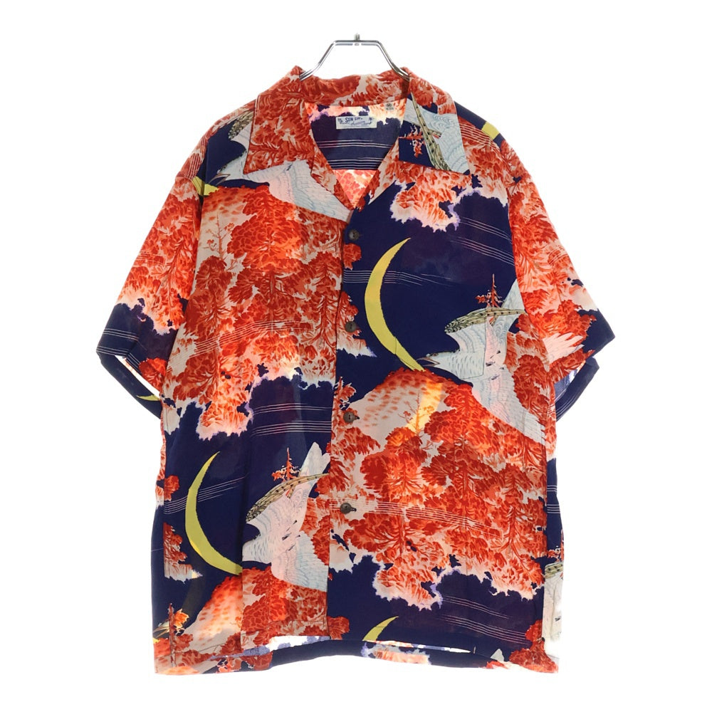 SUN SURF(サンサーフ) FALCON & ALOHA MOON RAYON ALOHA SHIRT ファルコン&アロハムーン 総柄プリント 半袖レーヨンアロハ オープンカラーシャツ ネイビー/レッド S33330