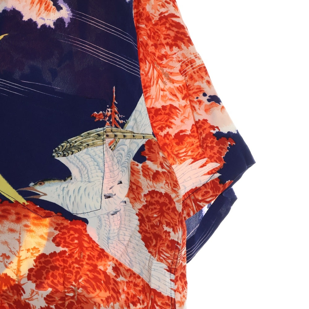 SUN SURF(サンサーフ) FALCON & ALOHA MOON RAYON ALOHA SHIRT ファルコン&アロハムーン 総柄プリント 半袖レーヨンアロハ オープンカラーシャツ ネイビー/レッド S33330