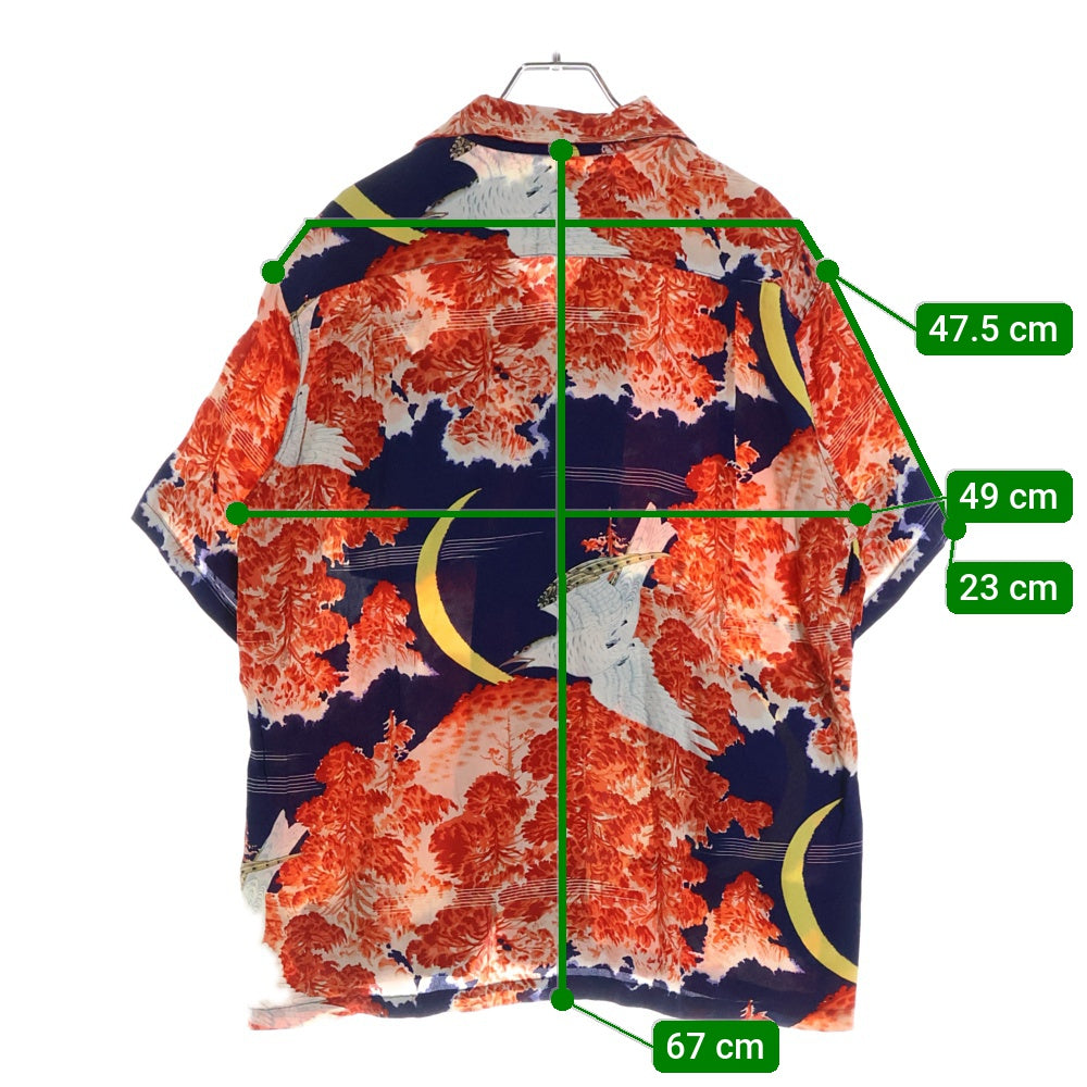 SUN SURF(サンサーフ) FALCON & ALOHA MOON RAYON ALOHA SHIRT ファルコン&アロハムーン 総柄プリント 半袖レーヨンアロハ オープンカラーシャツ ネイビー/レッド S33330
