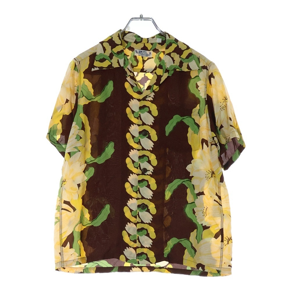 SUN SURF(サンサーフ) NIGHT BLOOMING CEREUS BORDER RAYON ALOHA SHIRT 半袖レーヨンアロハ オープンカラーシャツ ブラウン/イエロー SS33876