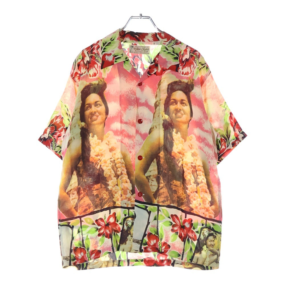 SUN SURF(サンサーフ) PHOTO HULA MODEL RAYON ALOHA SHIRT フォトフラモデル 総柄プリント 半袖レーヨン アロハ オープンカラーシャツ ピンク SS34660