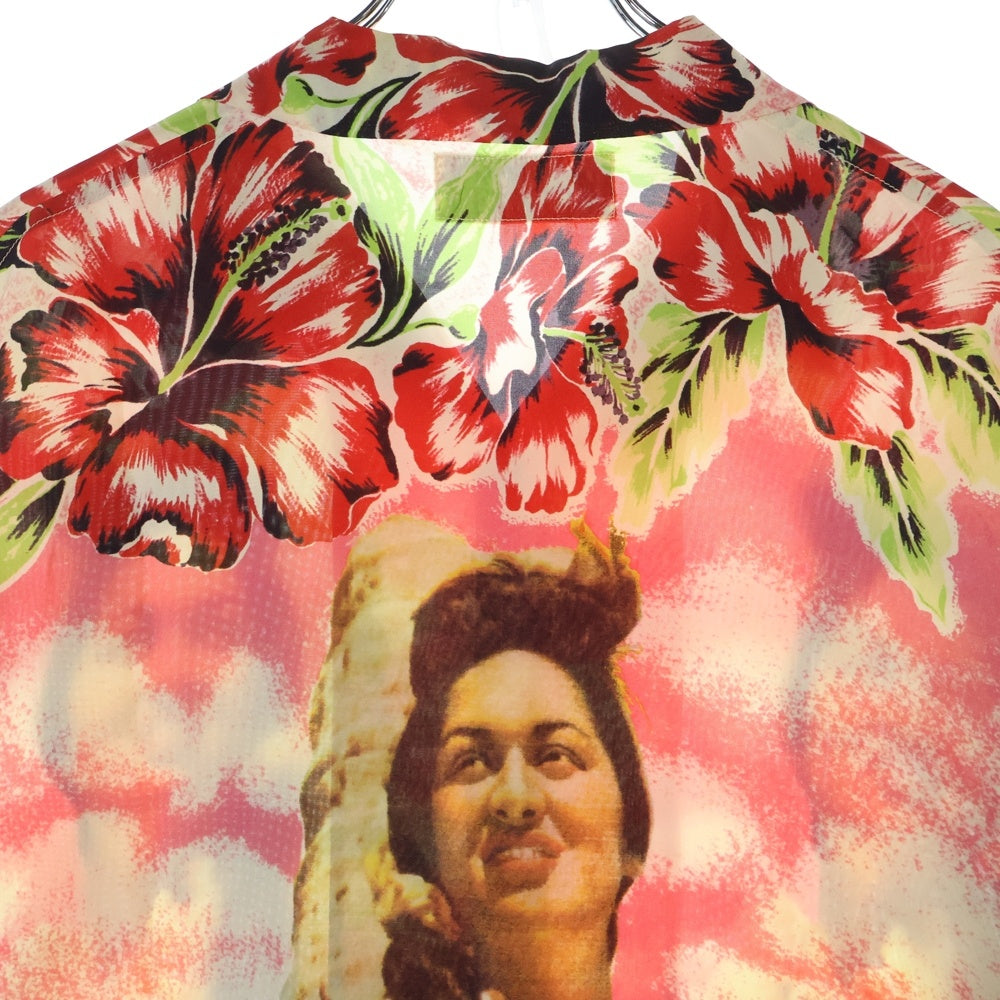 SUN SURF(サンサーフ) PHOTO HULA MODEL RAYON ALOHA SHIRT フォトフラモデル 総柄プリント 半袖レーヨン アロハ オープンカラーシャツ ピンク SS34660
