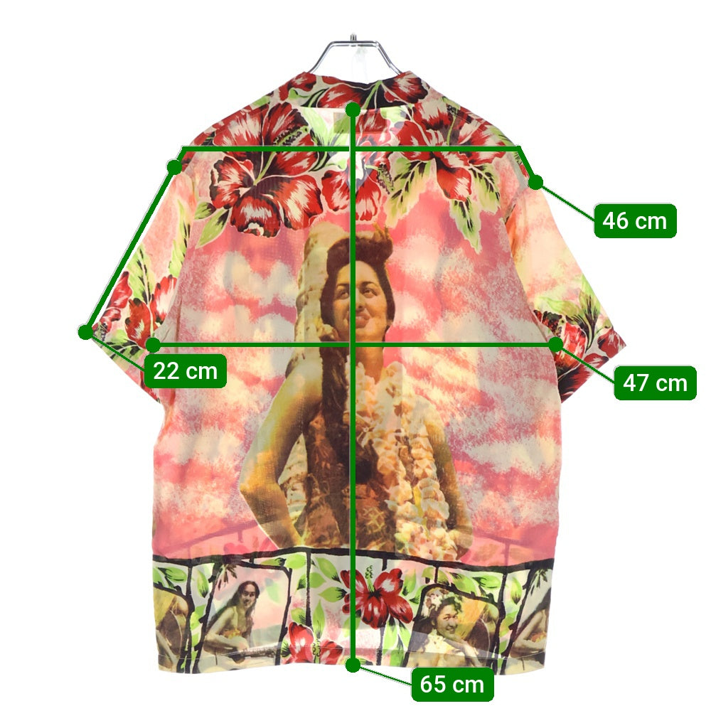 SUN SURF(サンサーフ) PHOTO HULA MODEL RAYON ALOHA SHIRT フォトフラモデル 総柄プリント 半袖レーヨン アロハ オープンカラーシャツ ピンク SS34660