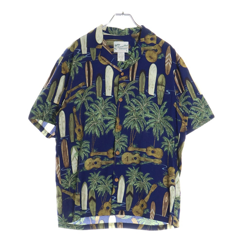 VINTAGE(ヴィンテージ) 90S VINTAGE DIAMOND HEAD RAYON ALOHA SHIRT ヴィンテージ ダイアモンドヘッド 総柄プリント ハワイ製 半袖レーヨン アロハ オープンカラーシャツ ネイビー