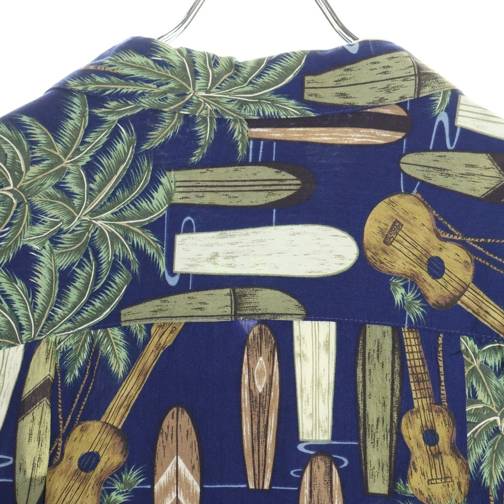 VINTAGE(ヴィンテージ) 90S VINTAGE DIAMOND HEAD RAYON ALOHA SHIRT ヴィンテージ ダイアモンドヘッド 総柄プリント ハワイ製 半袖レーヨン アロハ オープンカラーシャツ ネイビー