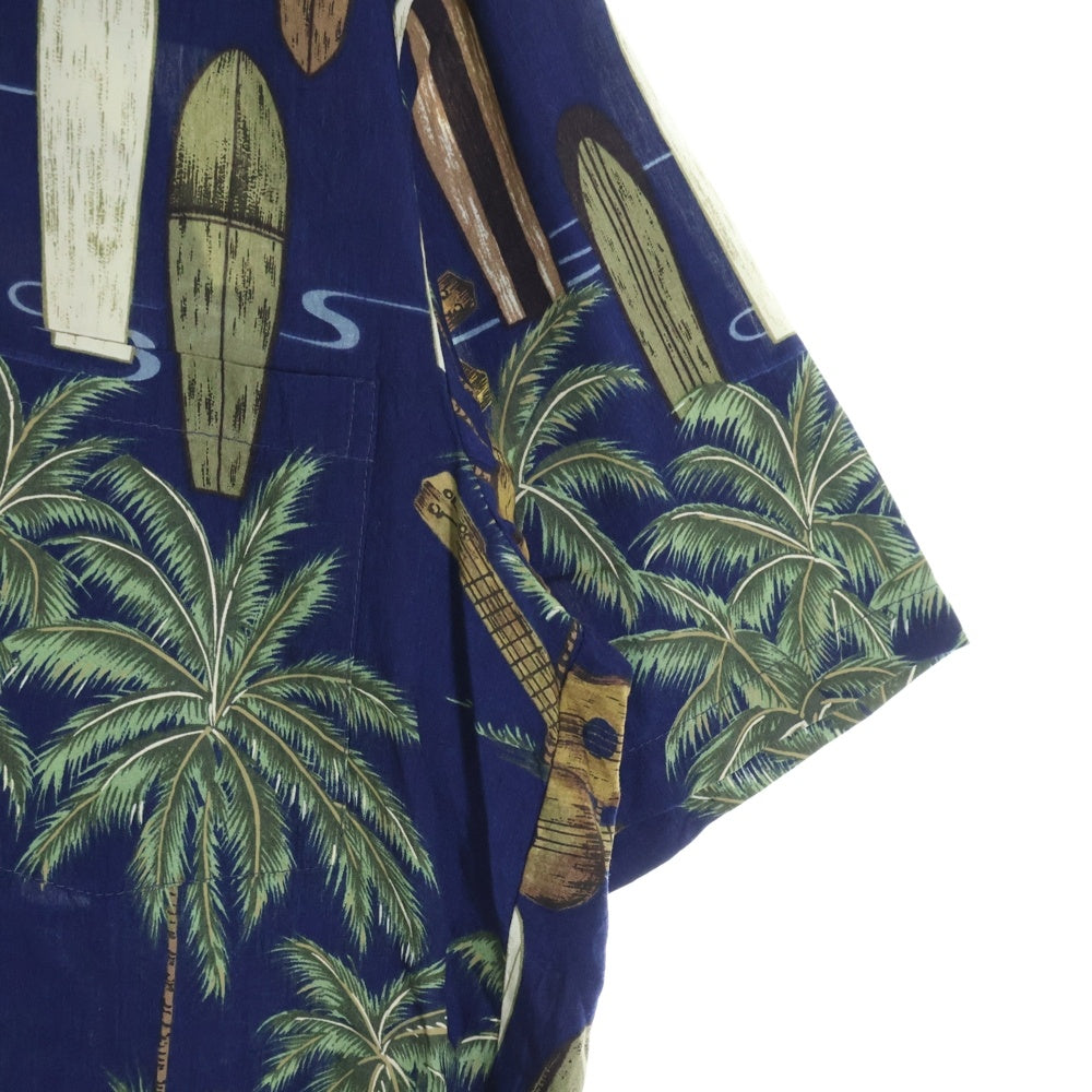 VINTAGE(ヴィンテージ) 90S VINTAGE DIAMOND HEAD RAYON ALOHA SHIRT ヴィンテージ ダイアモンドヘッド 総柄プリント ハワイ製 半袖レーヨン アロハ オープンカラーシャツ ネイビー