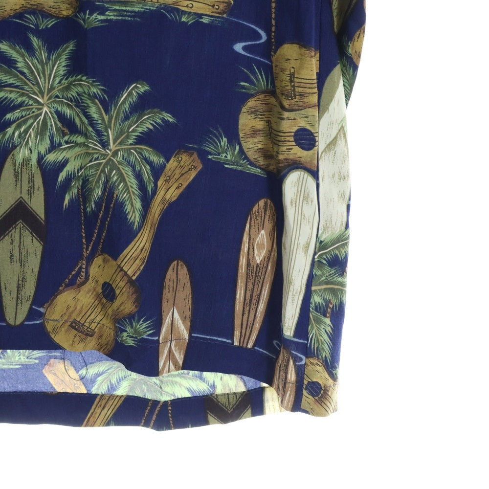 VINTAGE(ヴィンテージ) 90S VINTAGE DIAMOND HEAD RAYON ALOHA SHIRT ヴィンテージ ダイアモンドヘッド 総柄プリント ハワイ製 半袖レーヨン アロハ オープンカラーシャツ ネイビー