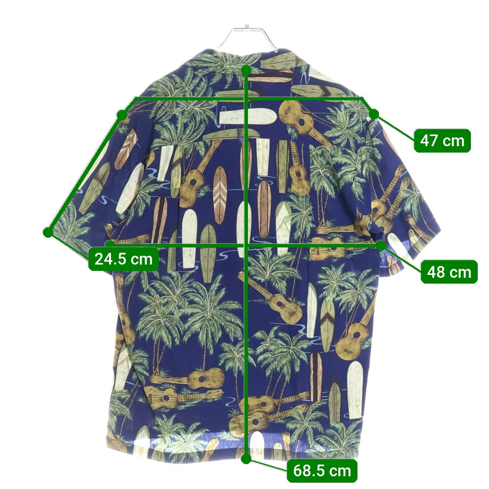 VINTAGE(ヴィンテージ) 90S VINTAGE DIAMOND HEAD RAYON ALOHA SHIRT ヴィンテージ ダイアモンドヘッド 総柄プリント ハワイ製 半袖レーヨン アロハ オープンカラーシャツ ネイビー