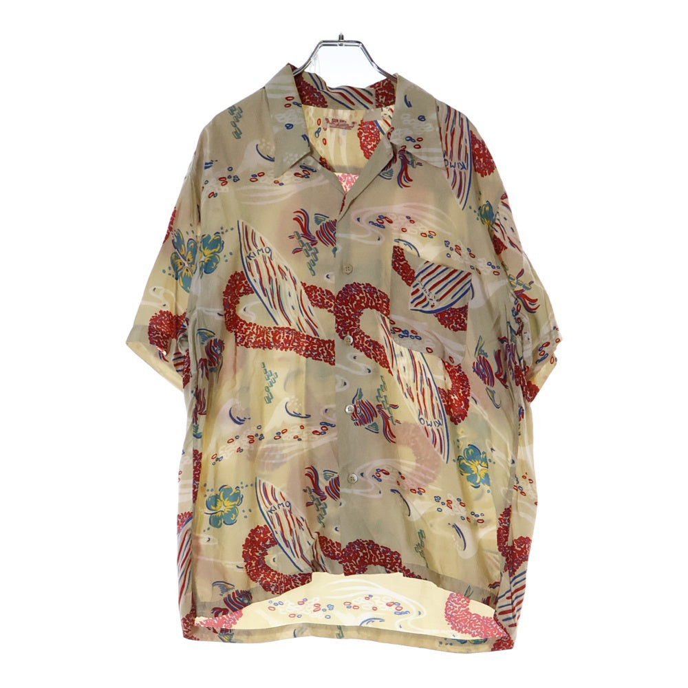 SUN SURF(サンサーフ) 90S VINTAGE RAYON ALOHA SHIRT ヴィンテージ 総柄プリント 半袖レーヨン アロハ オープンカラーシャツ ベージュ 311-M31053