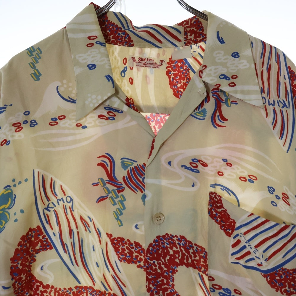 SUN SURF(サンサーフ) 90S VINTAGE RAYON ALOHA SHIRT ヴィンテージ 総柄プリント 半袖レーヨン アロハ オープンカラーシャツ ベージュ 311-M31053