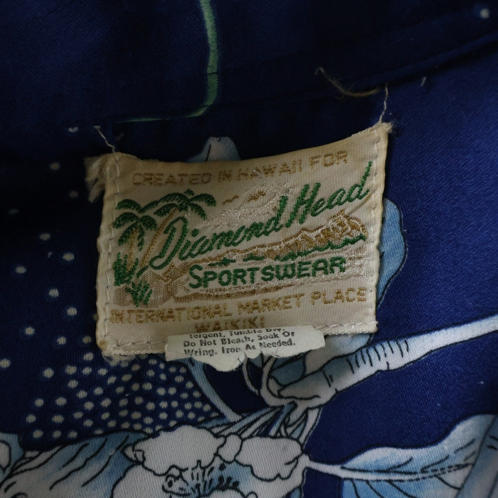 VINTAGE(ヴィンテージ) 60-70S VINTAGE DIAMOND HEAD ALOHA SHIRT ヴィンテージ ダイアモンドヘッド 花柄プリント アロハ 半袖オープンカラーシャツ ブルー