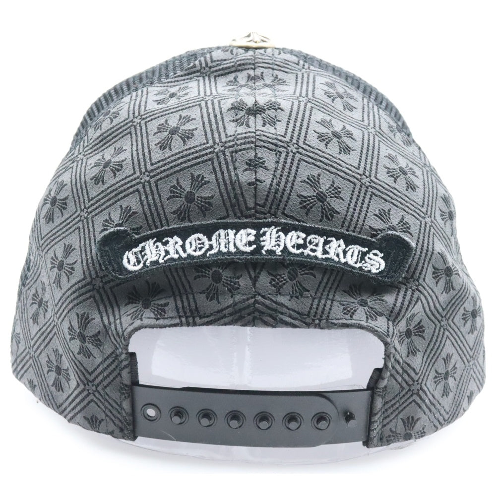 CHROME HEARTS(クロムハーツ) TRUCKER CAP レザークロスパッチ 総柄プリント クロスボール メッシュ トラッカーキャップ 帽子 ブラック